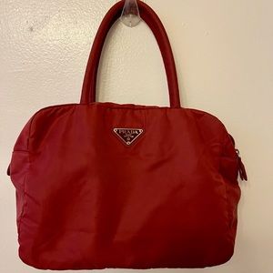 Authentic Red Prada Nylon Handbag